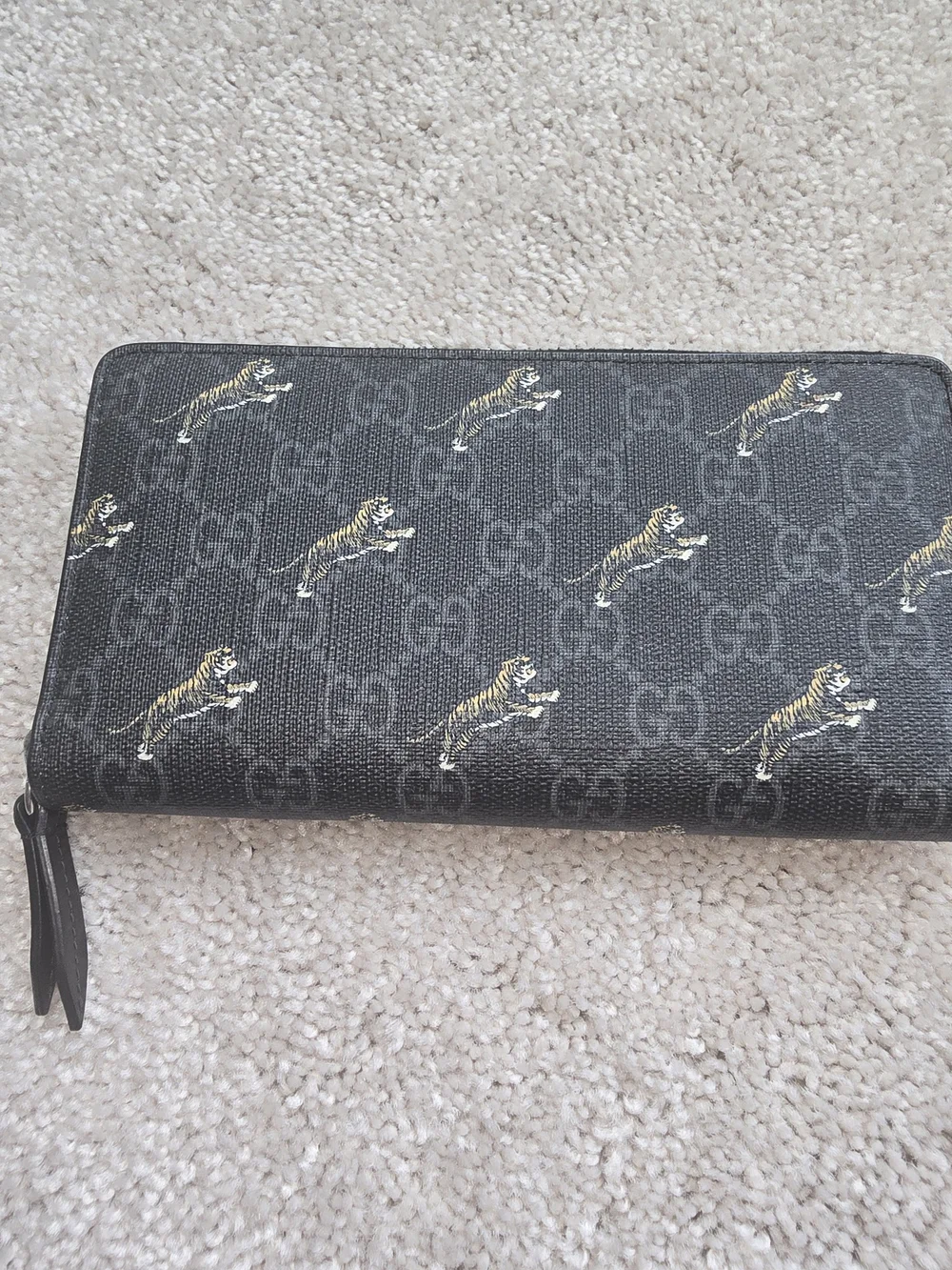 Gucci Black Monogram Tiger Print Wallet